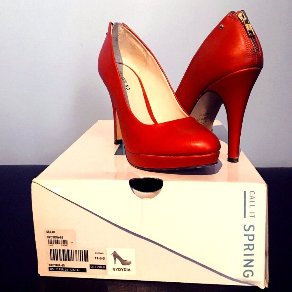 Call It Spring Heels in Size 7 - Orange w/Gold Zip